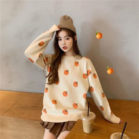 Aesthetic Cute Orange Sweater Cosmique Studio