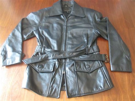 vintage otello pelle black leather motorcycle jacket coat size small belted ebay