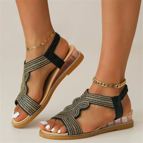 Eczipvz Womens Sandals Sandals Women Dressy Summer Flat Gladiator Sandals Bohemian Beaded