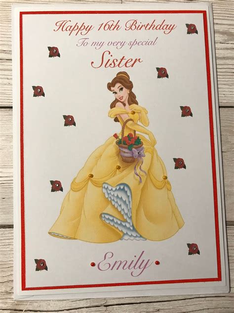 Handmade Personalised Princess Belle Birthday Card Etsy