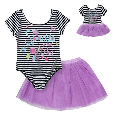Sparkle And Glitter Two Piece Leotard And Tutu Set With Doll Outfit
