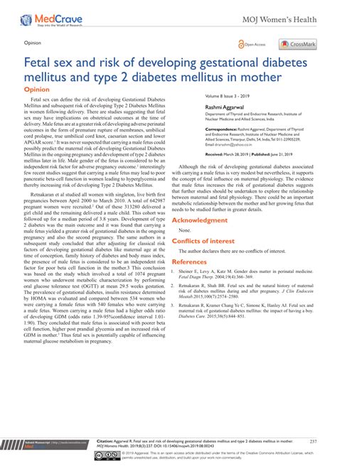 Pdf Fetal Sex And Risk Of Developing Gestational Diabetes Mellitus