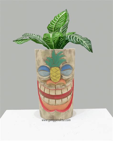 Wooden Tiki Flower Pots Plant Pots Planter Use For Home And Garden
