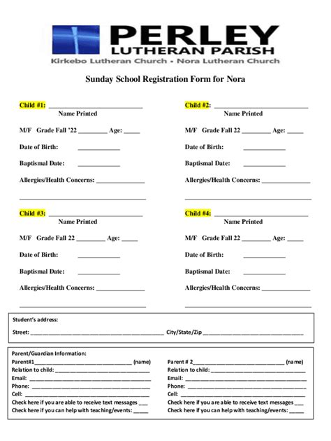 Fillable Online Sunday School Registration Form Template Jotform Fax
