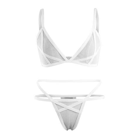 Womens Sexy Sheer Mesh Lingerie Set See Through Bra And Panty Set Strap Bralette Bra And Panty