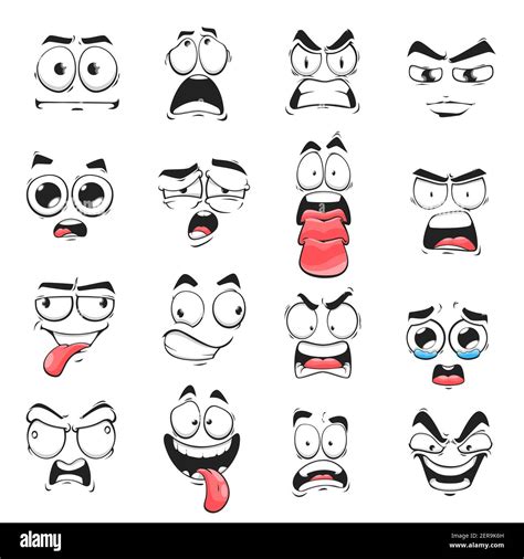 Cartoon Face Expression Isolated Vector Icons Negative Emoji Evil