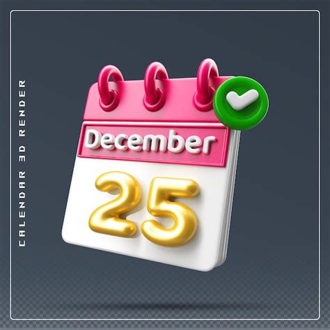 Premium Psd 25th December Calendar With Checklist Icon 3d Render