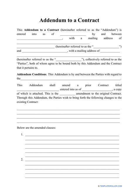 Free Addendum To Contract Template Printable Templates