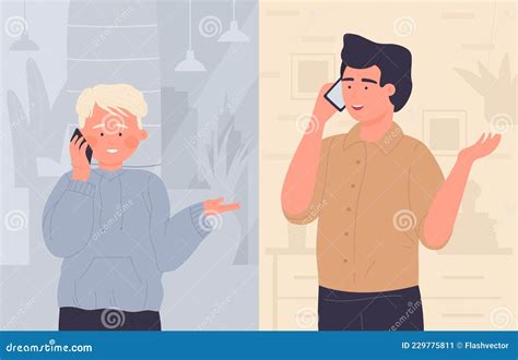 Padre Hablando Con Un Niño En El Teléfono Móvil Lindos Personajes