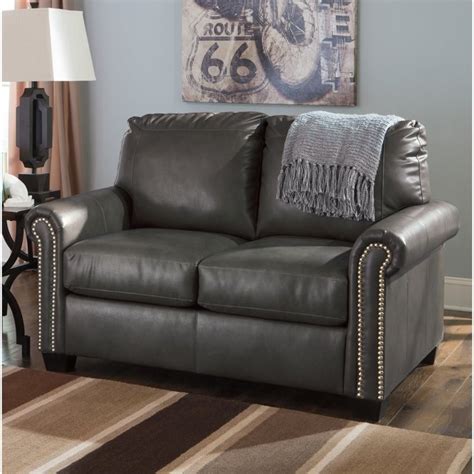 Ashley Furniture Lottie Leather Twin Sleeper Sofa In Slate 3800137