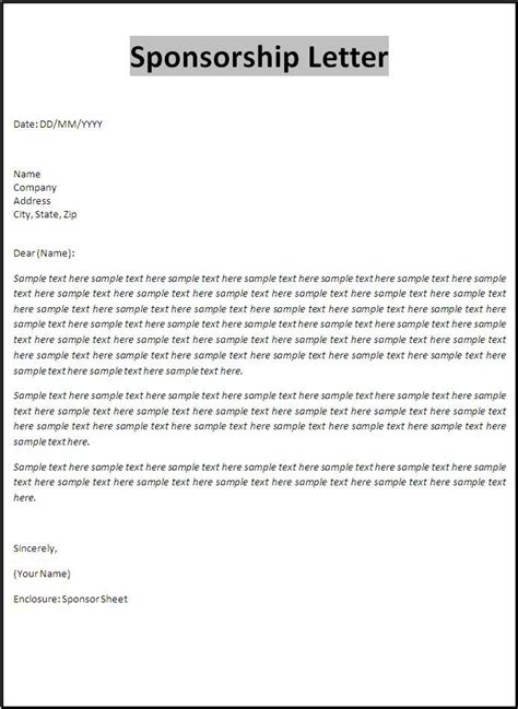 sponsorship cover letter example and template