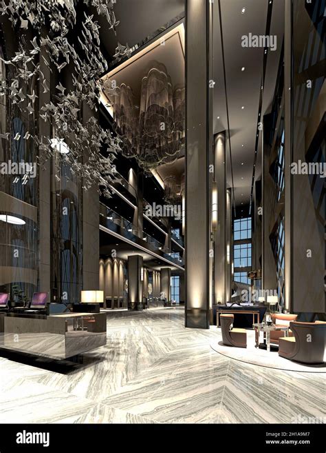3d Render Of Luxury Building Lobby Reception Stock Photo Alamy