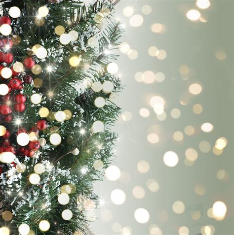 Christmas Tree Background With Bokeh Lights Photo Free Download