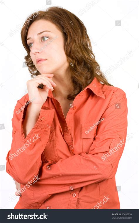 Portrait Pensive Woman On White Background Stock Photo 20635930