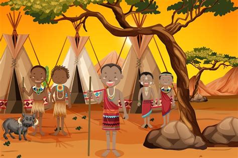 Free Vector Ethnic People Of African Tribes In Traditional Clothing Cartoon Character