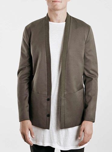 Cool Semi Formal Jacket For Men Street Tailor Khaki Collarless Blazer
