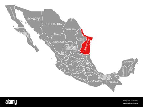 Tamaulipas Resaltada En Rojo En El Mapa De México Fotografía De Stock