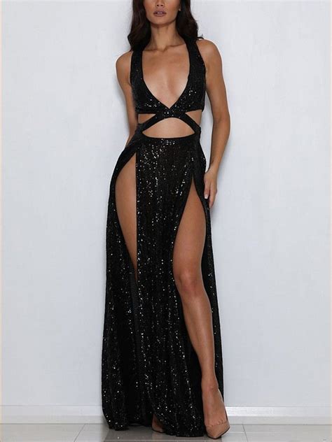 Sequins Deep V High Slit Evening Dress Promm Day Pinterest Sequins Prom And Sexy Outfits