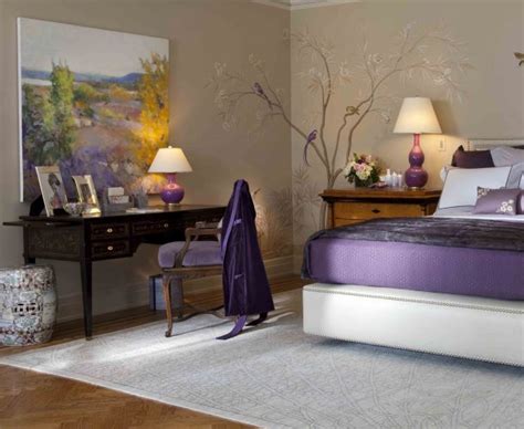 Purple Bedroom Decor Ideas With Grey Wall And White Accent ~ Home