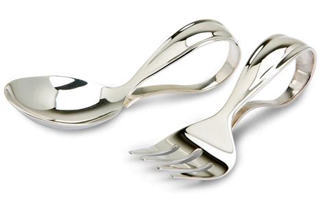 Sterling Silver Bent Curved Baby Spoon And Fork Set By Krysaliis