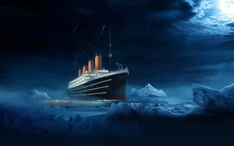Ship Sea Night Moon Iceberg Titanic Digital Art