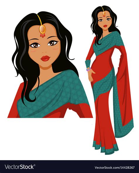 cute indian woman wearing a beautiful saree eps10 vector image