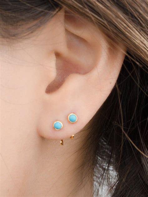 Turquoise Earrings Gold Huggie Earrings Huggie Hoops Etsy Gemstone