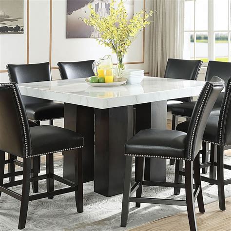 Camila Square Counter Height Dining Set W Black Chairs Steve Silver