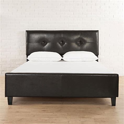 Zinus Tufted Faux Leather Platform Bed With Footboard And Wooden Slats