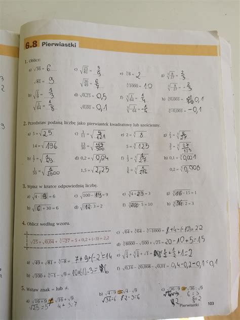 ćwiczenia Z Matematyki Klasa 5 - Matematyka z plusem klasa 7 ćwiczenia str 103 Pierwiastki - Brainly.pl