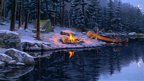 Winter Campfire Painting 1920x1080 Rwallpapers