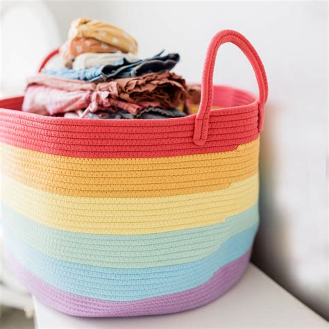 Organihaus Rainbow Cotton Rope Storage Basket With Handles Etsy