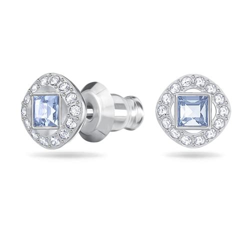 Angelic Stud Earrings Square Blue Rhodium Plated Swarovski Com