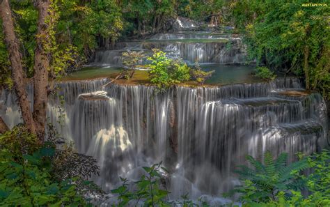Tapety Zdjęcia Wodospad Erawan Kaskada Tajlandia Drzewa