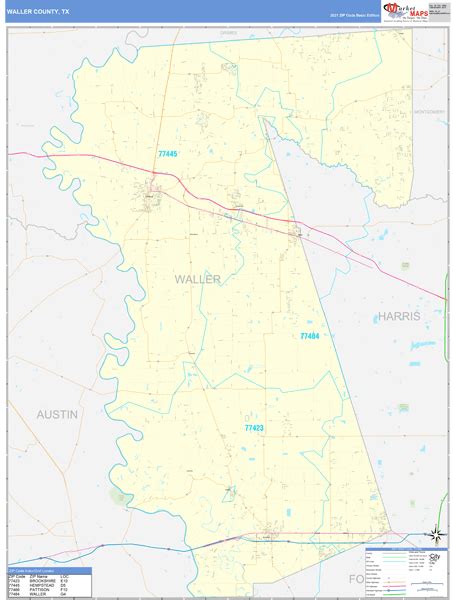 Waller County Tx Zip Code Wall Map Basic Style By Marketmaps
