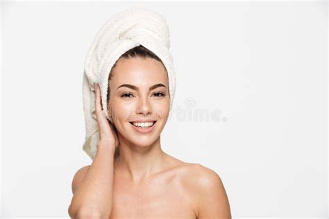 Side View Beauty Portrait Of A Smiling Half Naked Woman Stock Image