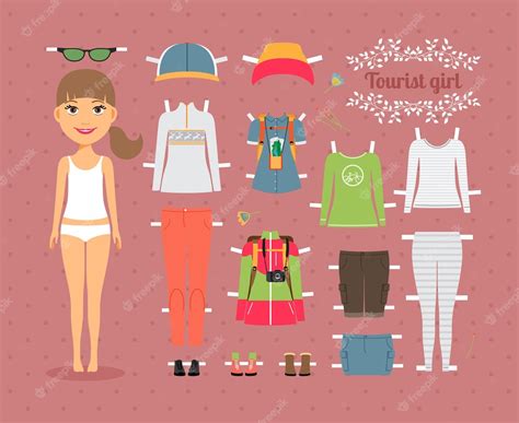 Lalka Papierowa Dziewczyna Turysta Z Zestawem Modnych Ubrań I Butów Na