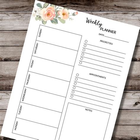 Floral Weekly Planner Printable Etsy