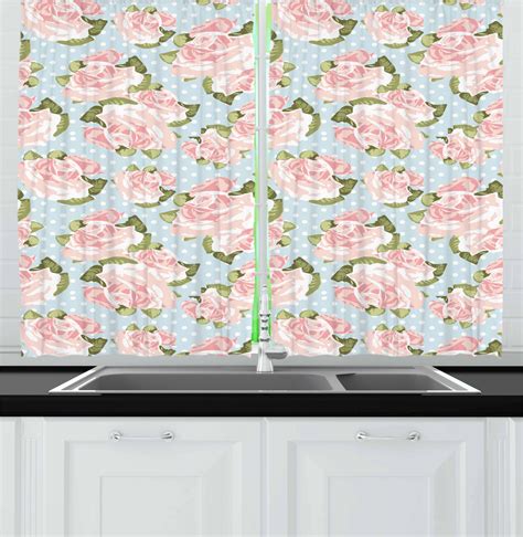 Shabby Chic Kitchen Curtains 2 Panel Set Window Drapes 55" X 39
