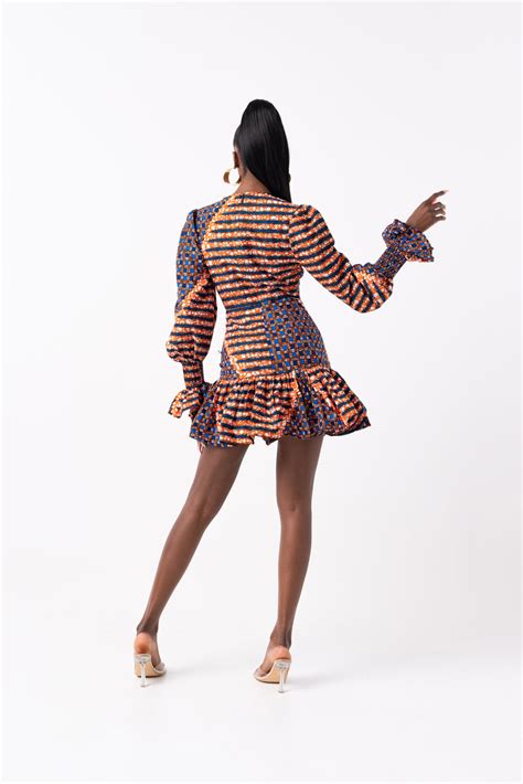 Fimi African Print V Neck Peplum Mini Dress Ofuure