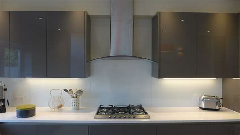 Enjoy free delivery for bulky appliances within klang valley. White glass kitchen splashback with pelmet lights and ...