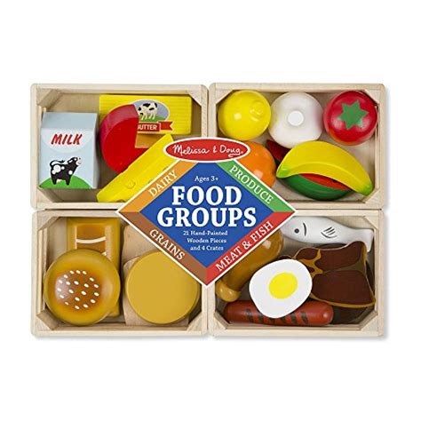 Melissa Doug Food Groups 21 Hand Painted Wooden Pieces And 4 Crates