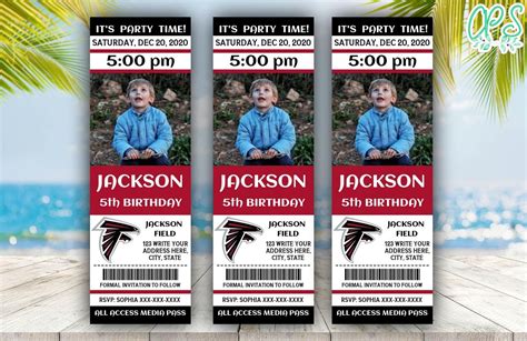 Printable Atlanta Falcons Birthday Ticket Invitations Diy Custompartyshirts Studio