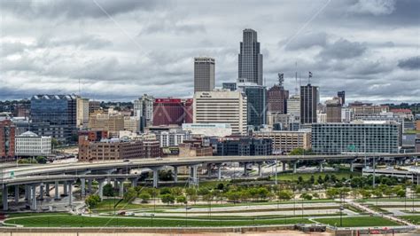 A View Of The Citys Skyscrapers In Downtown Omaha Nebraska Aerial