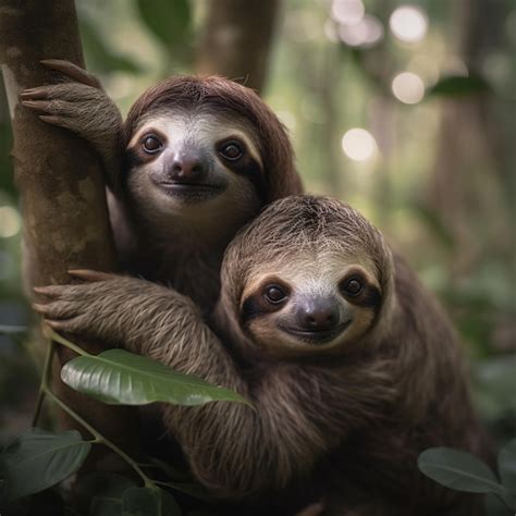 Premium Ai Image Two Sloths Hugging Each Other In A Forest