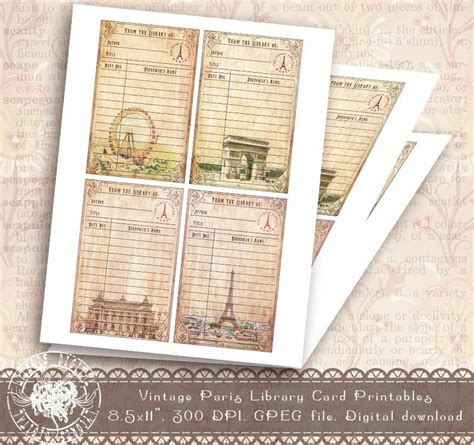 Paris Library Card Printable Journal Vintage Library Card Etsy