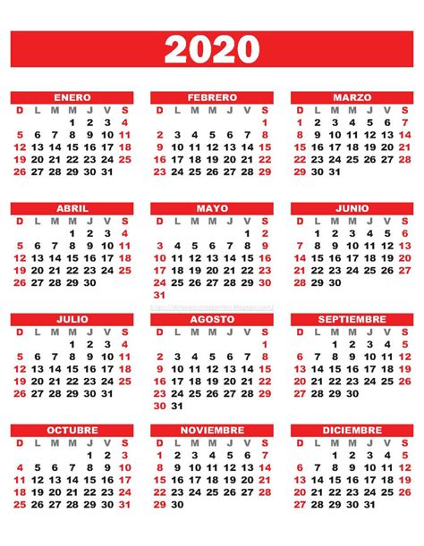 Calendarios 2020 Impresos En Tamaño Reducido ¡descárgalos Y Organízate