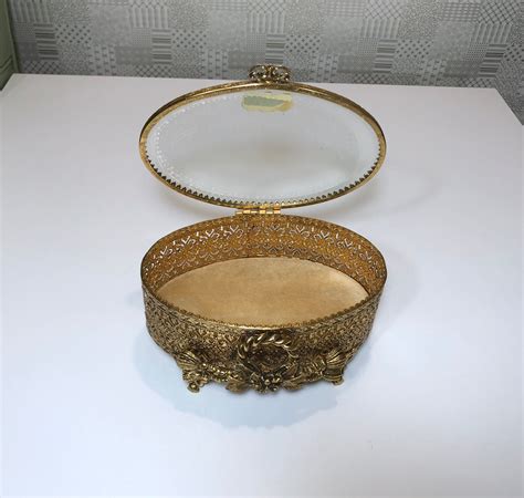 Mid Century Stylebuilt 24k Gold Plated Jewelry Box Velvet Lining