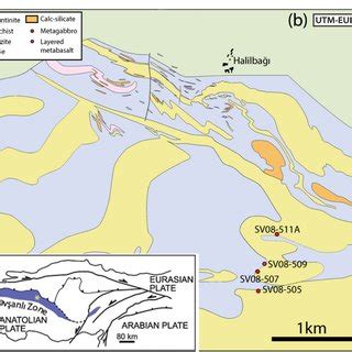 a Simplified geologic map showing the locations of the Tavşanlı Zone