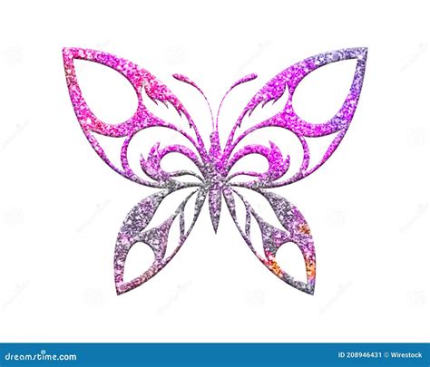 Pink Glitter Butterfly Isolated On White Background Stock Illustration